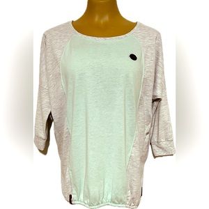 Naketano Dolman Sleeve Elastic Bottom Mint Green Gray Top Shirt Sz Large